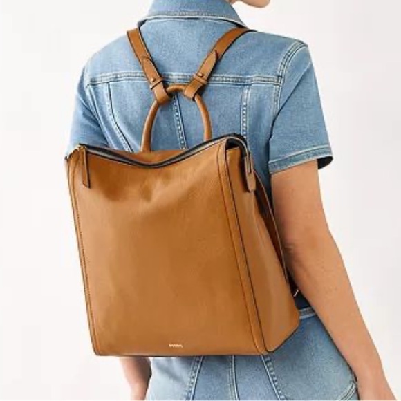 Fossil Handbags - FOSSIL Parker Large Leather Backpack Camel